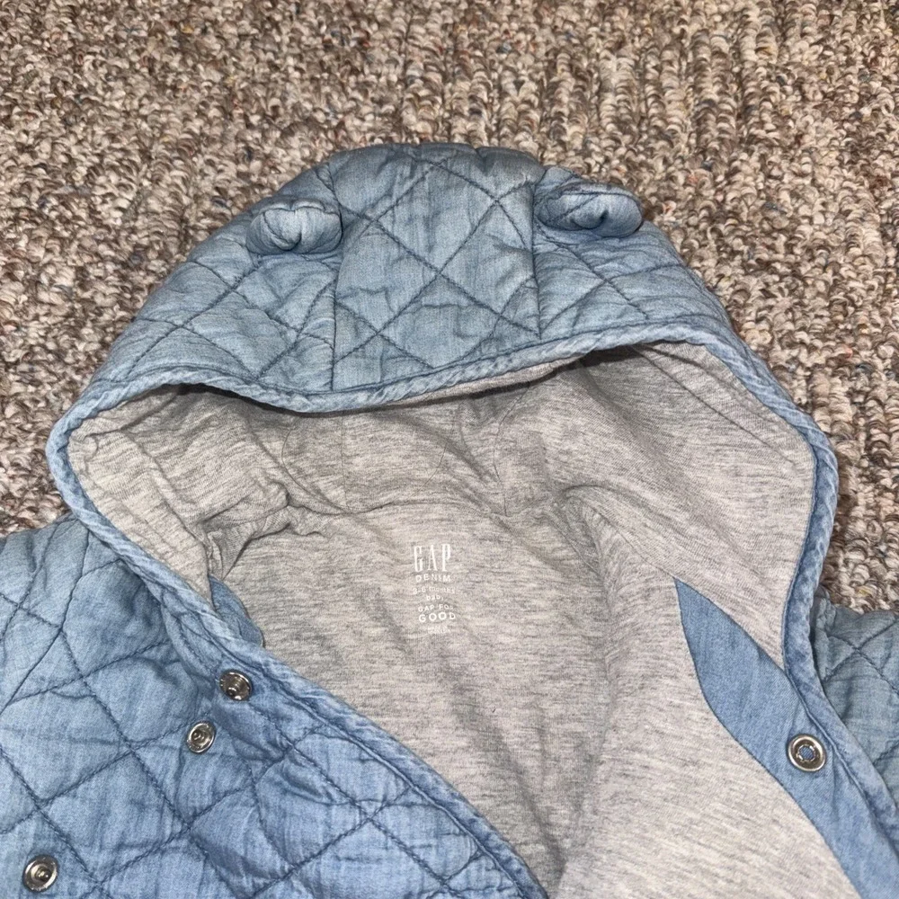 Baby Gap Qulited Chambray Bear Light Blue One-Piece Warm Winter Outfit 3-6 Month